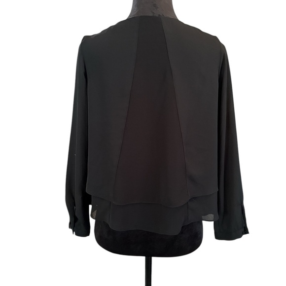 ZARA BASIC Black Tiered Layered Long Sleeve Blouse XS - Picture 4 of 8